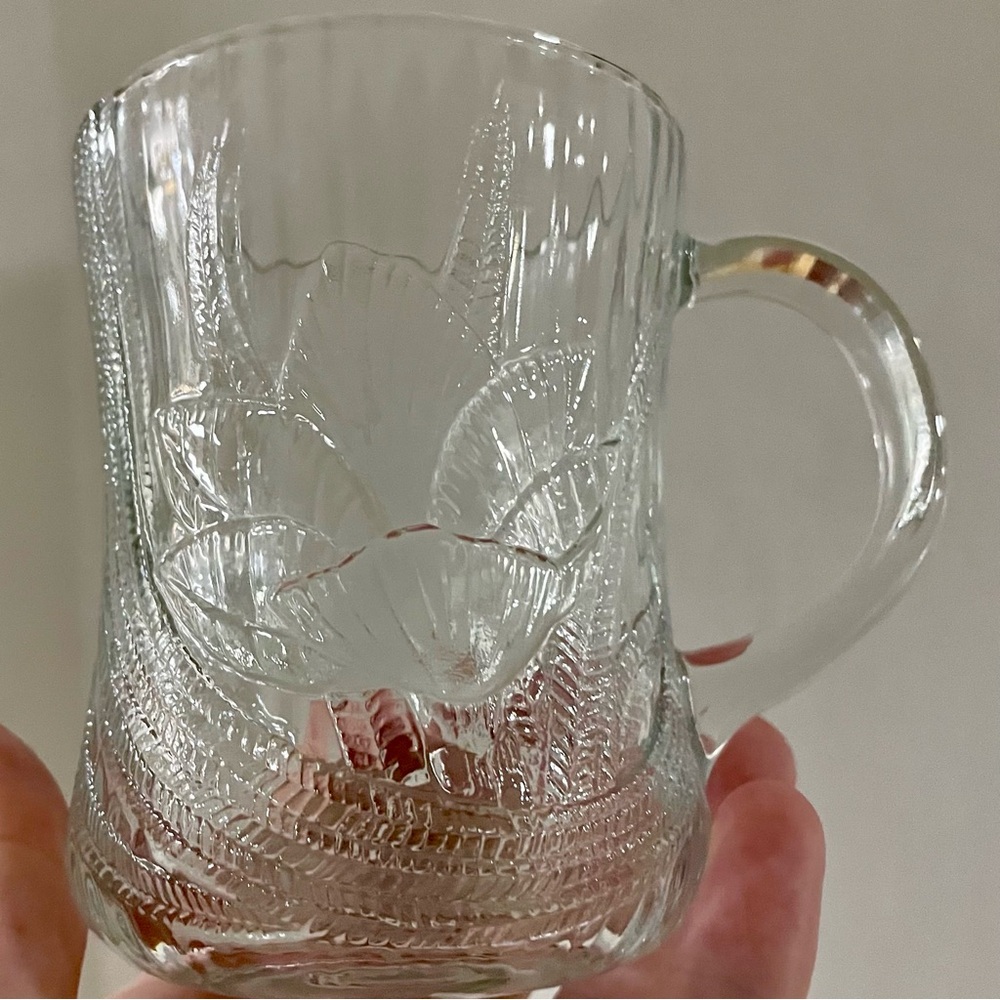 Arcoroc France Vintage Canterbury Crocus Clear Glass Cups Coffee Mugs 1960’s